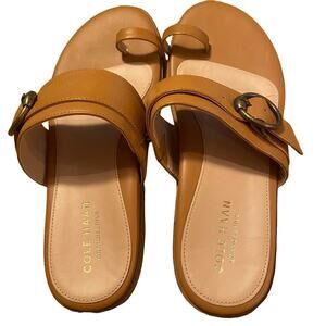 COLE HAAN "Abbie" Women's Slide Sandals, Tan, 6B, Boho, Toe Ring, Leather Upper
